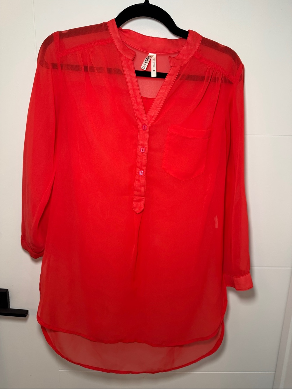 Sheer V-Neck Tunic Blouse